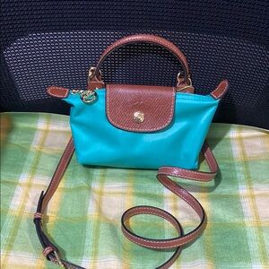 Longchamp Turquoise Blue Mini Pouch Crossbody With Handle